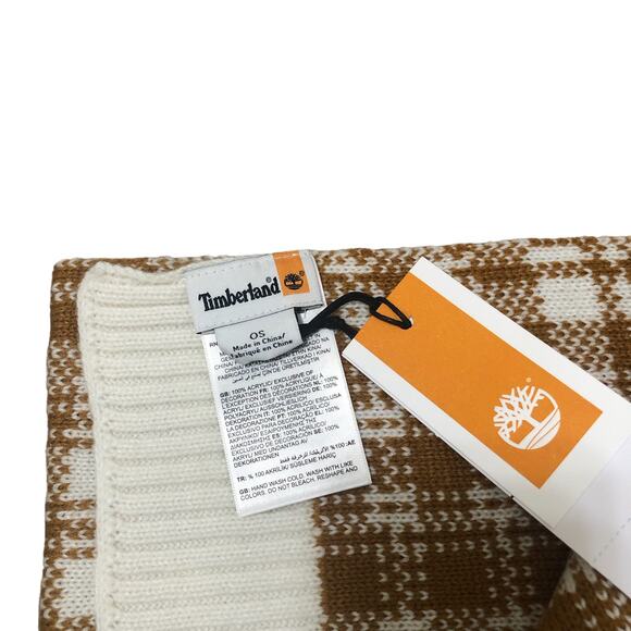 Timberland OS Brown White Buffalo Plaid 100% Acrylic Scarf NWT - Picture 5 of 6